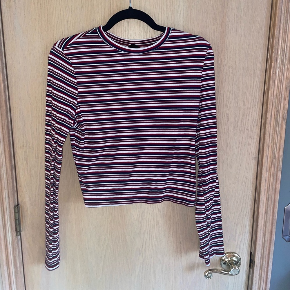 SHEIN STRIPED LONG SLEEVE CROP TOP